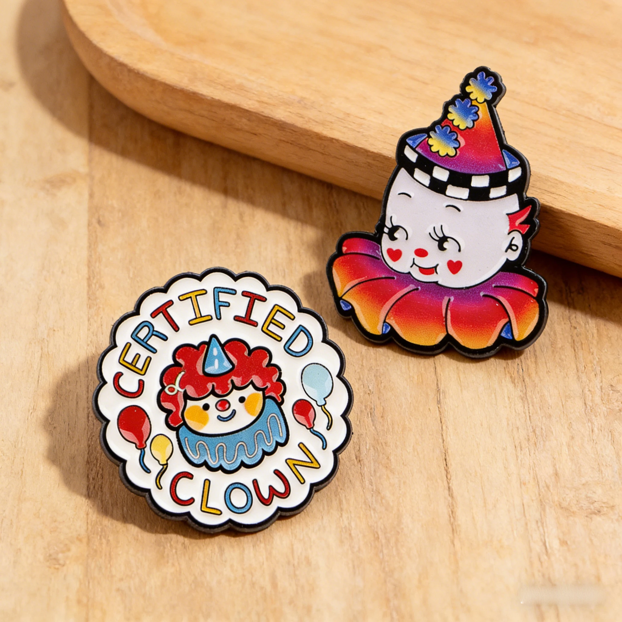 2pcs/Set Cute Clown Funny Enamel Pin Certified Clown Quotes Brooches Badge on Backpack Lapel Pins For Clothing Jewelry Gifts