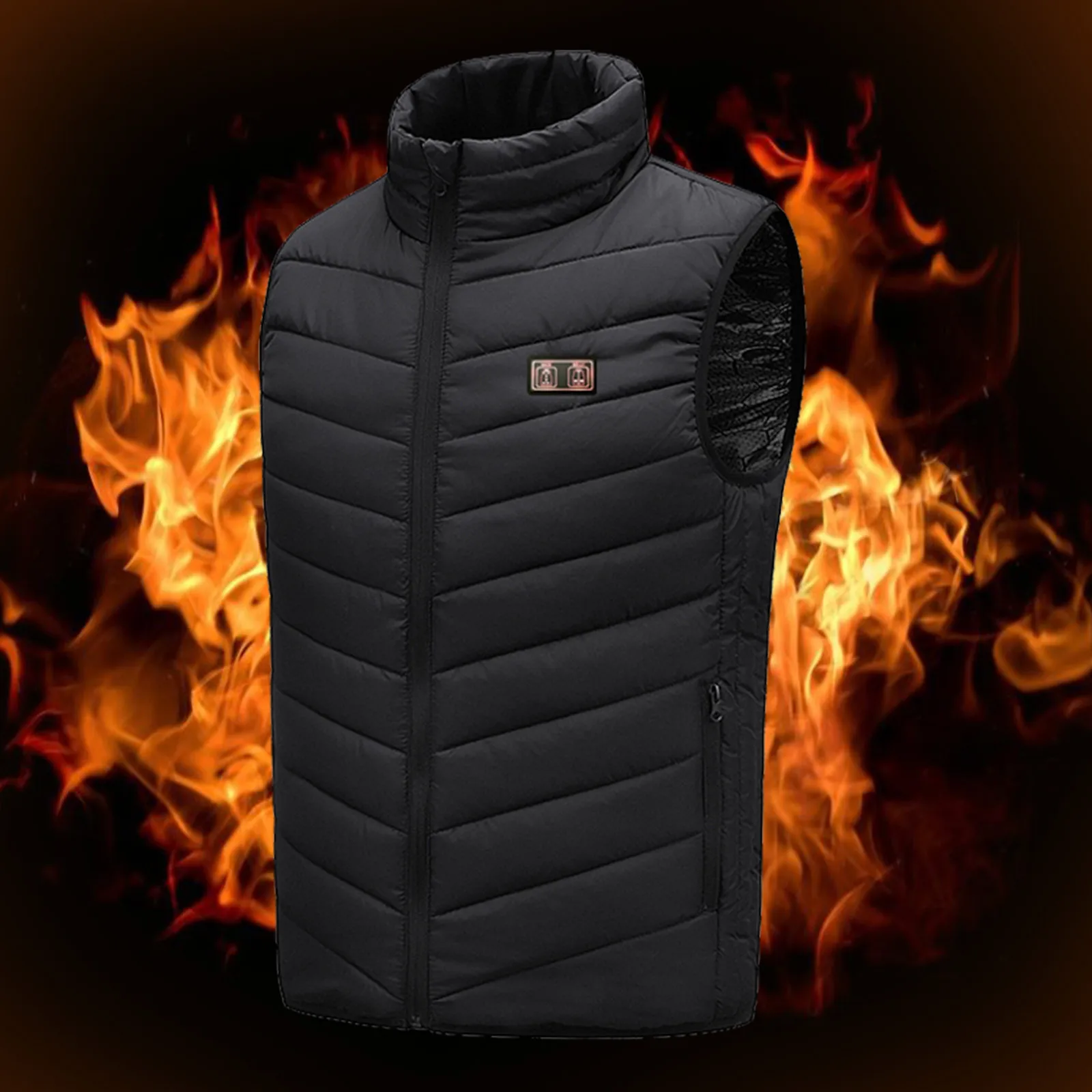 Mens Self-Heating Down Coat Vest Solid Zipper Stand-Up Collar Sleeveless Jacket Intelligent Usb Lightweight Padded Puffer Coats