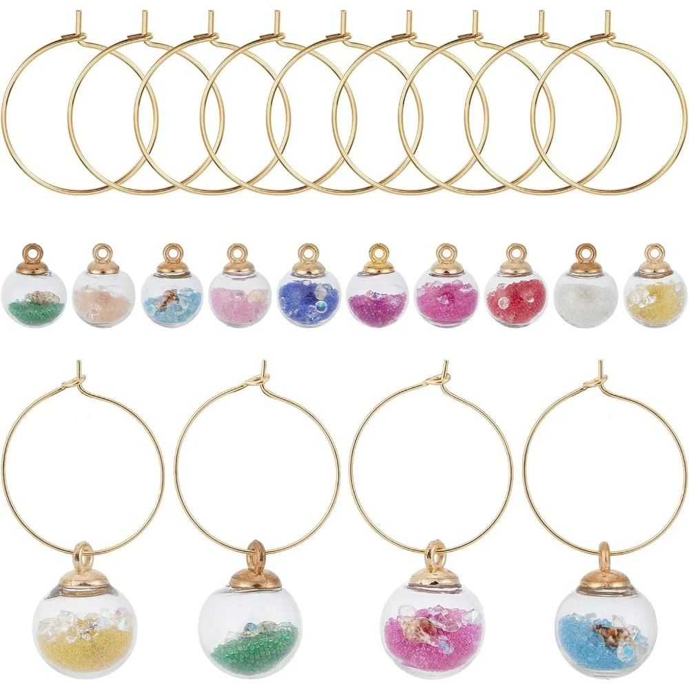 1 Box 10 Sets Wine Charms Wine Glass Charms Summer Ocean Hawaii Glass Identifiers Drink Marker Tags Glass Ball Charm making kit