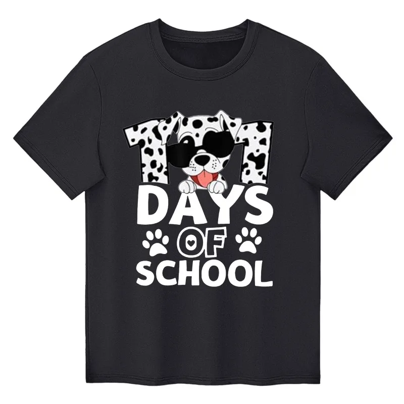 DAYS OF SCHOOL Cartoon Fun Printed Short Sleeve T-shirt Summer Casual Loose Pullover for Children Kids Clothes