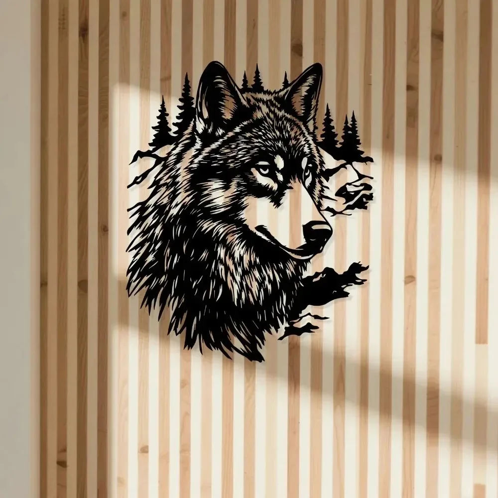 Vintage Iron Wolf 3D Wall Art, Metal Outdoor Sculpture for Yard Fence, Weatherproof Christmas Gift