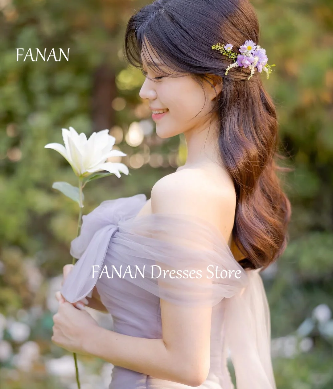 FANAN Off the Shoulder  Evening Party Dresses Korea Purples Customized Tulle Wraped  Wedding Women Formal Gowns Event Prom Gowns