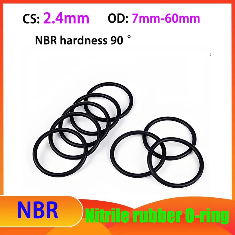 NBR Hardness 90 Shore CS 2.4mm Black Nitrile Rubber O-ring Oil Seal Sealing Ring  Outer Diameter 7mm-60mm