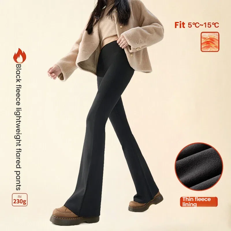 冬用レディースフリース裏地付きフレアパンツ、お腹シェイプ効果のあるブーツカットヨガパンツ、暖かいシャークスキン素材のハイウエスト馬蹄レギンス