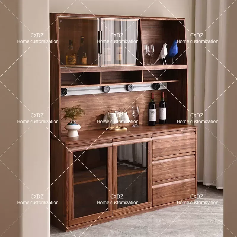 Solid Wood Dining Sideboard Wine Cabinet Integrated Tea Storage for Small Apartment Kitchen Multi Functional Household Locker