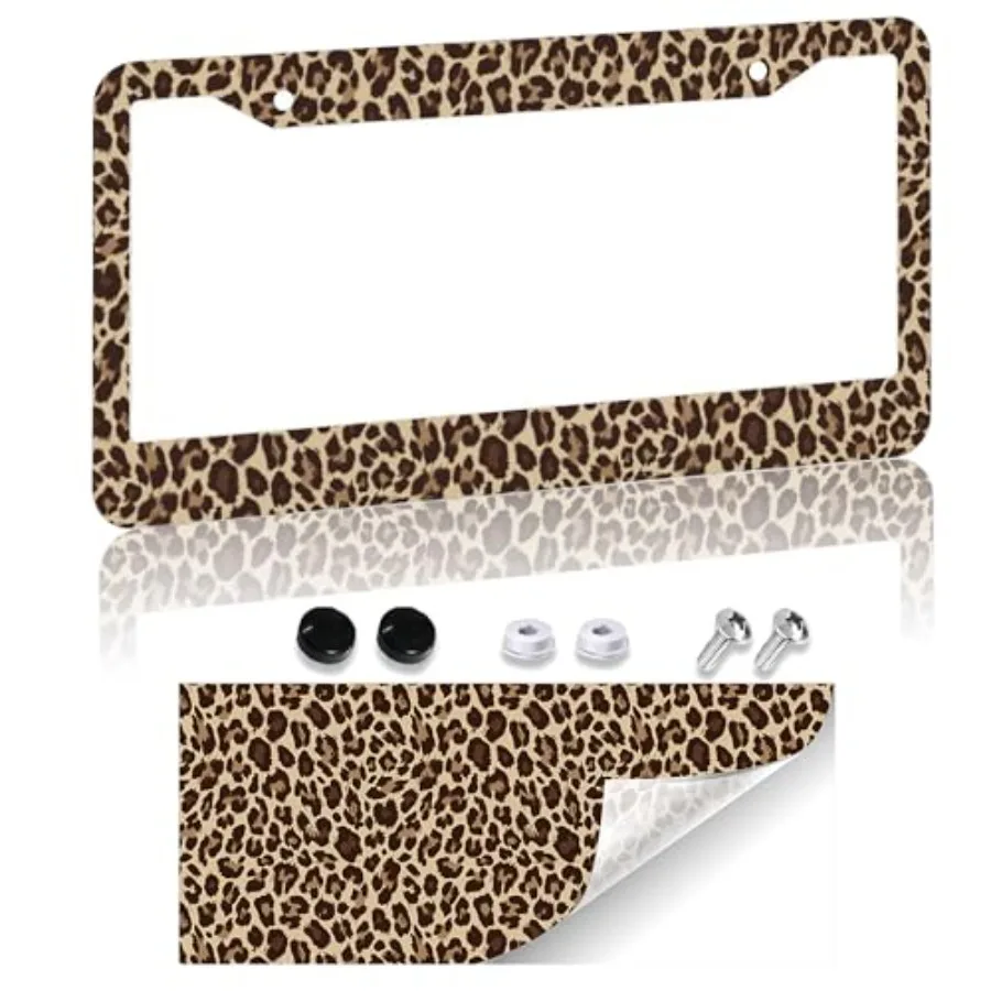 

Leopard Print License Plate Frame - Cheetah License Plate Frame 2 Hole Aluminum Car Accessory for 12.3 X 6.3Inch Car Sticker Gi