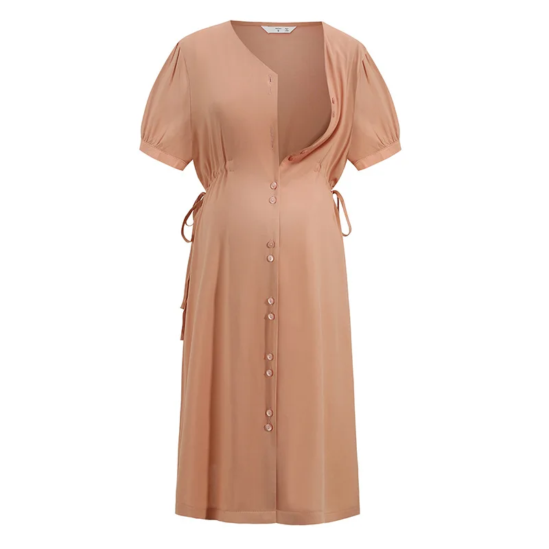 Maternity Clothes Fashion Solid Color Breast-feeding Pregnant Woman Maternity Nursing Dress Robe Femme платье летнее Vestidos