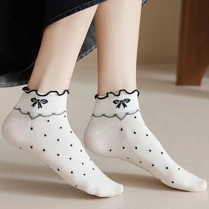 5 pares de calcetines para mujer primavera Snd verano finos Ins moda Casual lindo japonés calcetines de barco estudiante encaje calcetines femeninos