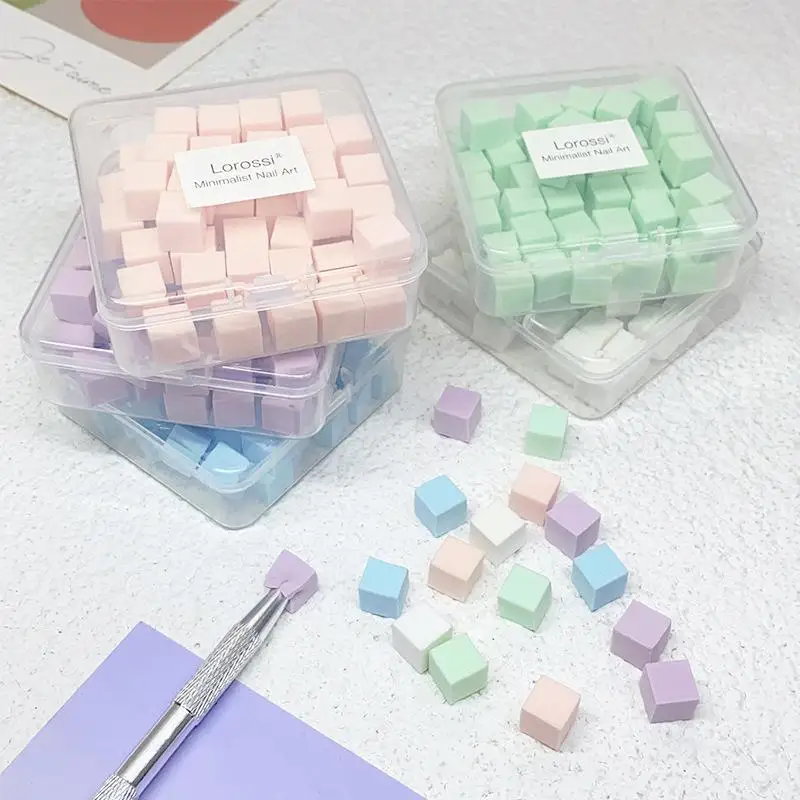 【Peace】50pcs Mini Square Nail Sponge Powder Puff Nails Art Gel Polish Tools Makeup Nail Buffer Block For Manicure Accessories