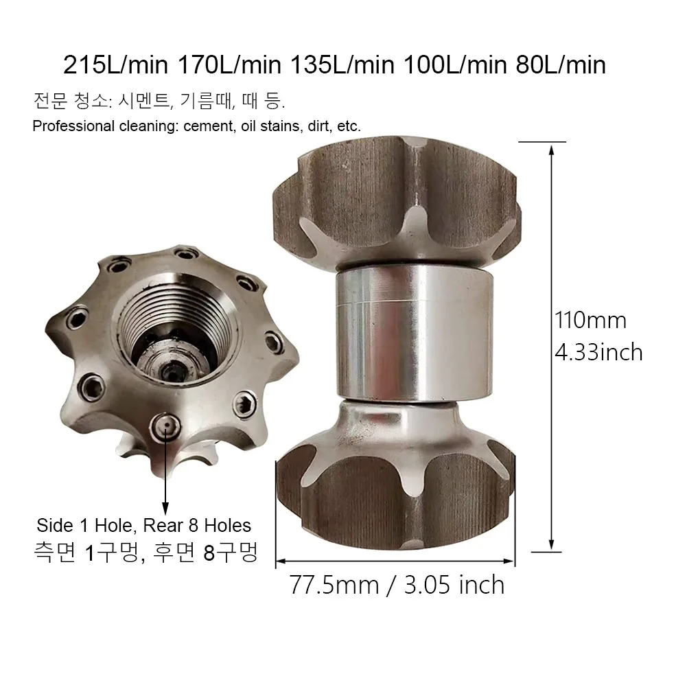 Dysza obrotowa wysokociśnieniowa Farms dla drobiu Czysta strona 1 otwór Tył 8 otworów Cementowe plamy olejowe Dysze do mycia brudu 33 mm / 1,3 cala
