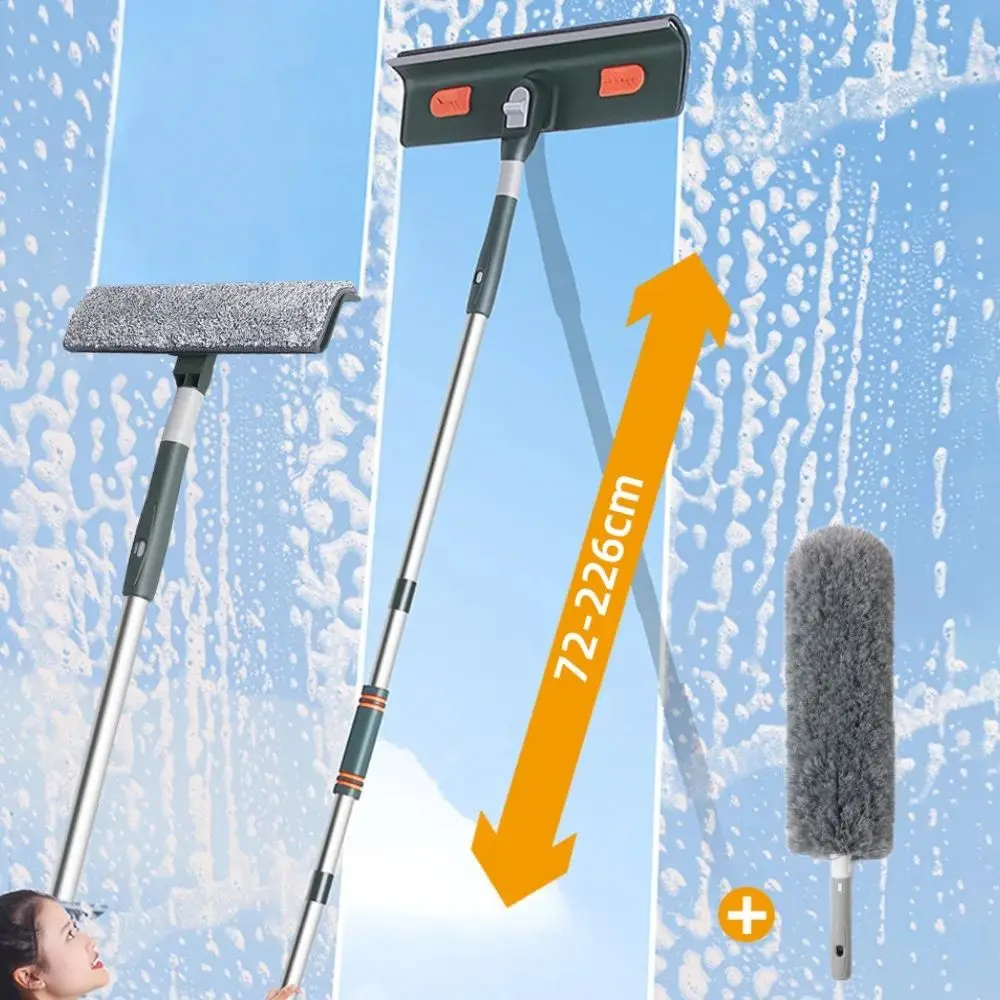 

72-226CM Extended Window Cleaning Tool Glass Cleaner Mop with Silicone Scraper Window Cleaning Brush Household Cleaning Tools