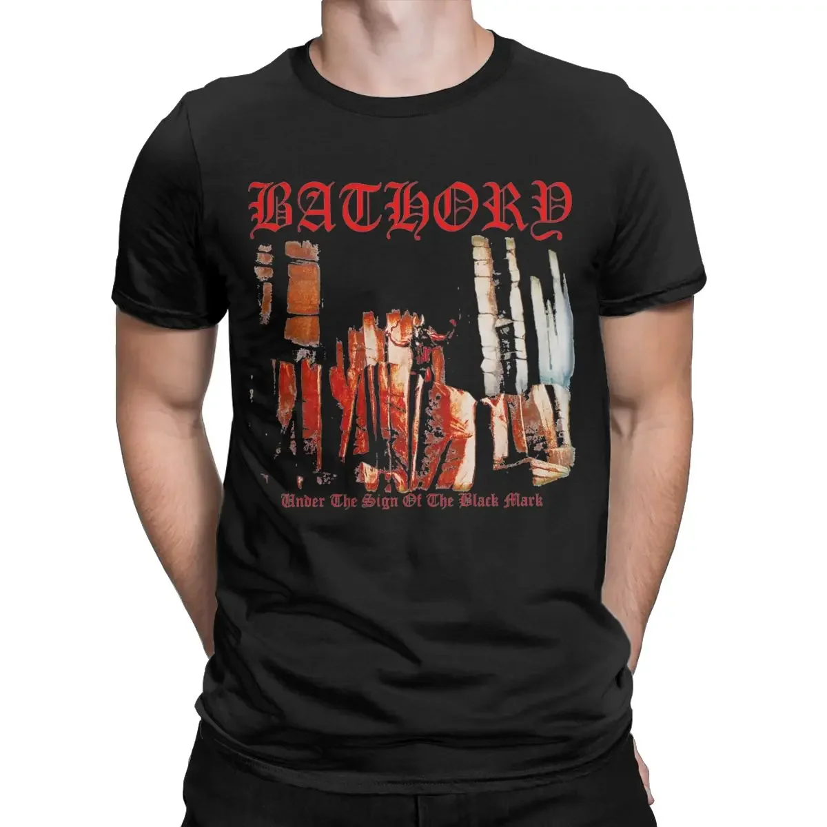 Men's Bathory T Shirts Music Band Cotton Tops Humor Short Sleeve O Neck Tee Shirt Printing T-Shirts