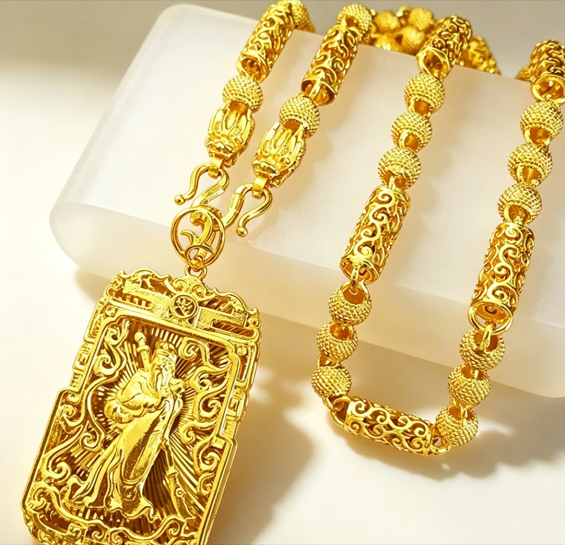 9999 Pure Gold Necklace  Necklace Men's Guan Gong Pendant Real Gold Jewelry Boss Chain 60cm Dragon Brand Girlfriend's gift