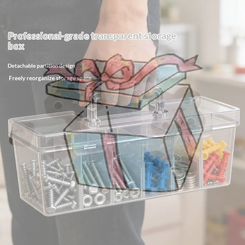 【CCA】Transparent Plastic Toolbox With Detachable Divider/independent Small Box Screws/small Parts Storage Box Toolbox