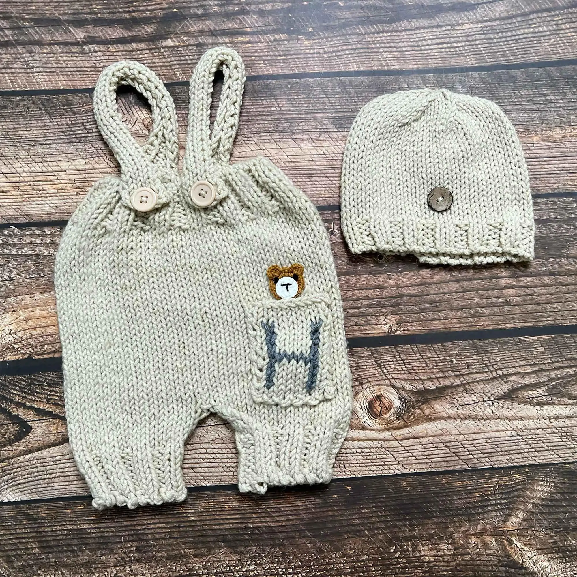 Don&Judy Baby Bodysuit Cute Bear Romper Knitted Sweater For Winter Baby Photography With Hat Set Newborn Onesie