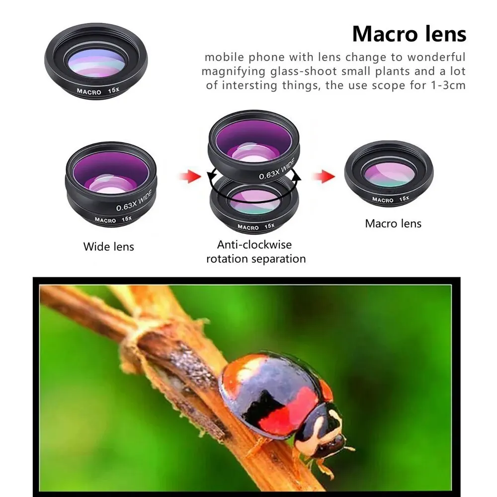 APEXEL Phone Lens Kit Universal 10 in 1 Fisheye Wide Angle Macro Lens CPL Filter Kaleidoscope+2X Telescope Lens for Smartphones