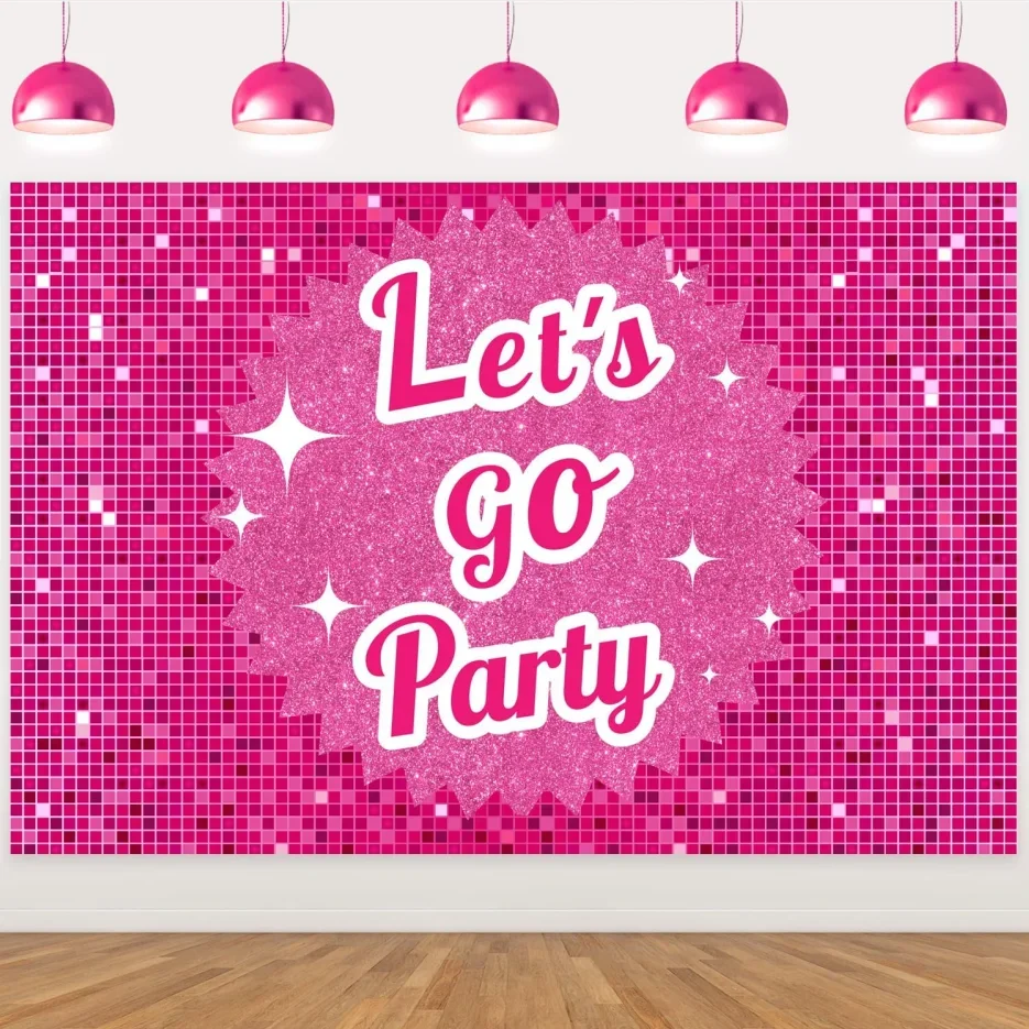 Pink Let's Go Party Glitter Disco birthday party photo background photography backdrops banner studio
