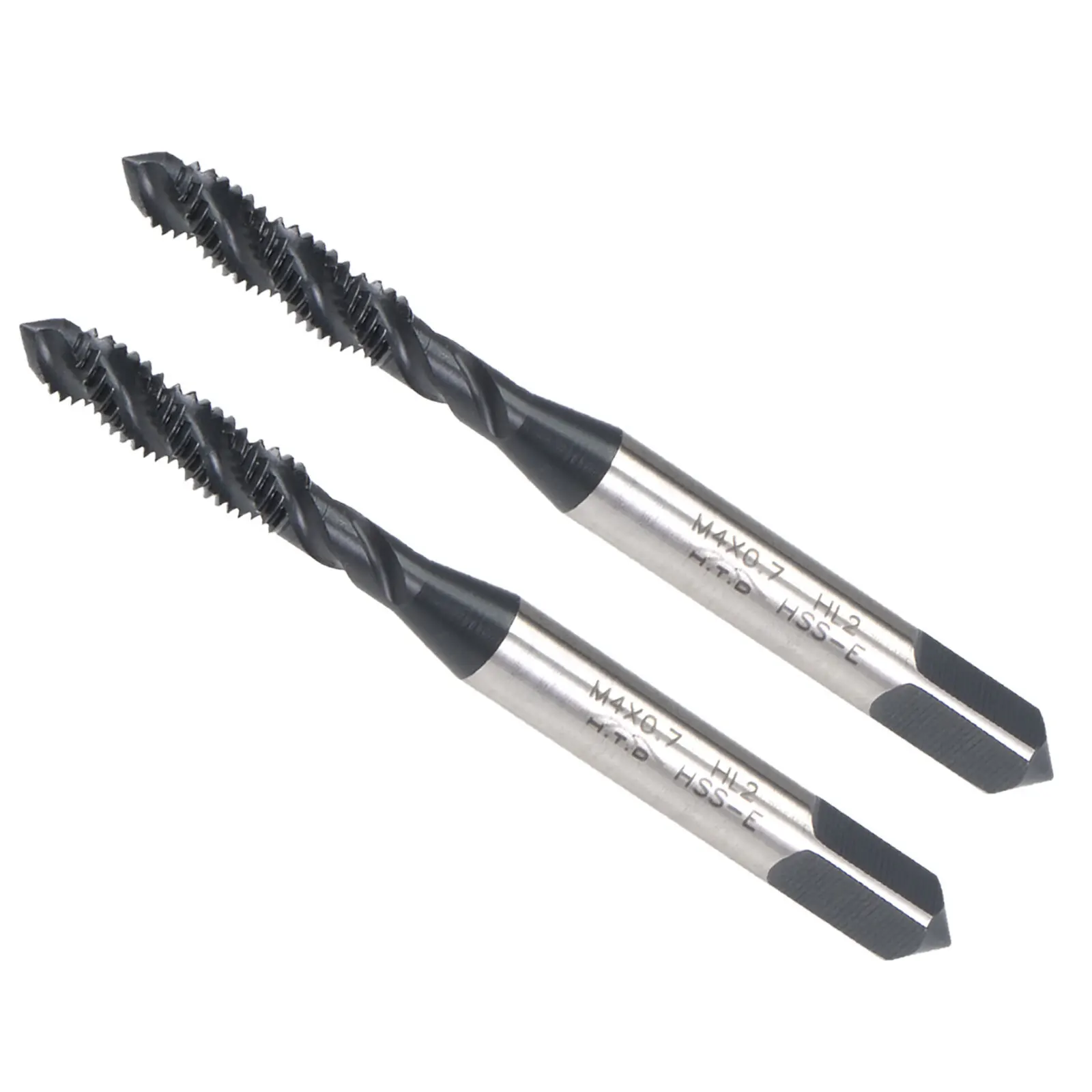 2pcs Spiral Flute Threading Tap M4X0.7 Thread Size Nitriding Coated HSS Tapping