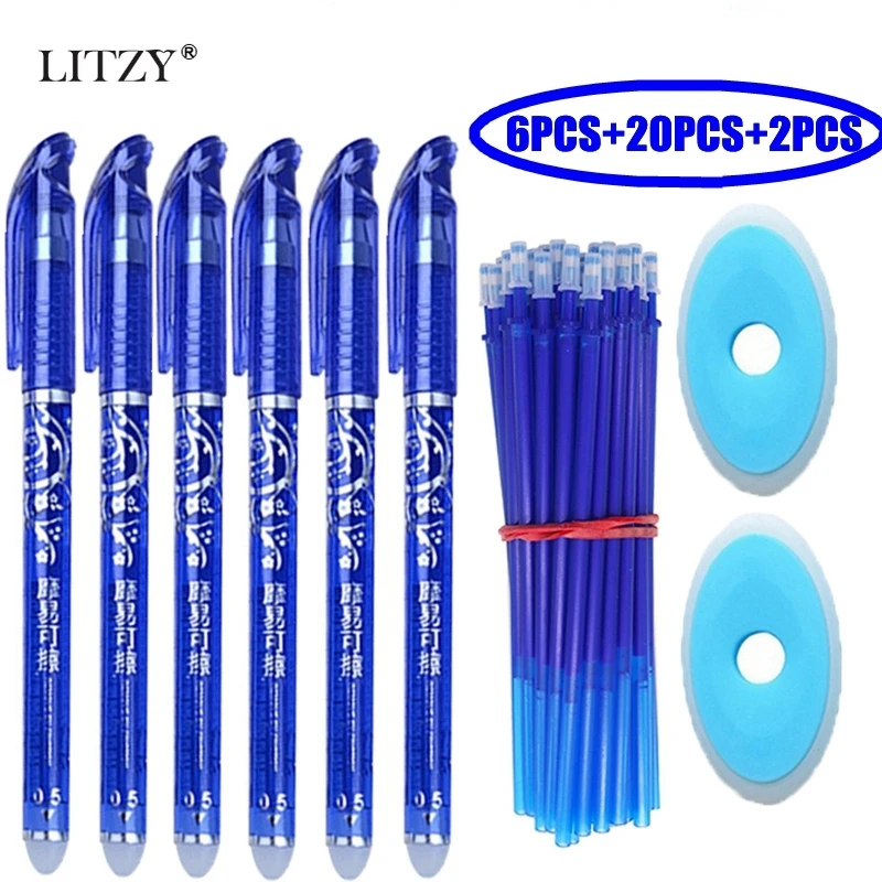 

28Pcs/Lot Erasable Pen Set Washable Handle Blue Black Ink Writing Gel Pens for School Office Stationery Supplies Exam Spare