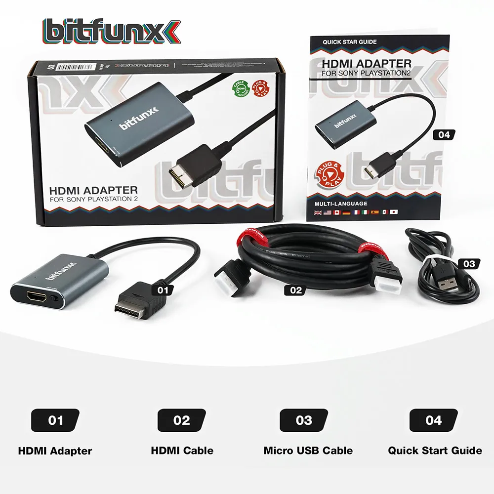 

BitFunx Best Quality HDMI-compatible Converter Adapter For Sony PS2 To Modern TV Including RGB/Component Switch