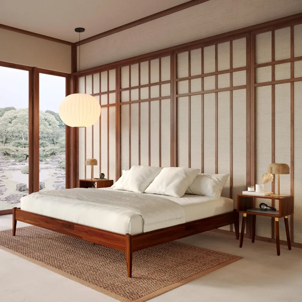 Struttura letto con piattaforma in legno massello alto 15 pollici - Falegnameria giapponese realizzata - Stile moderno e minimalista