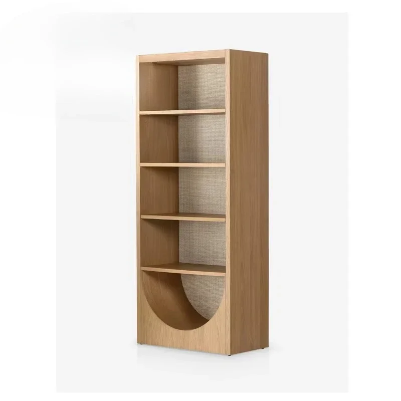 Modern library with antique natural wood multi-layer bookshelves