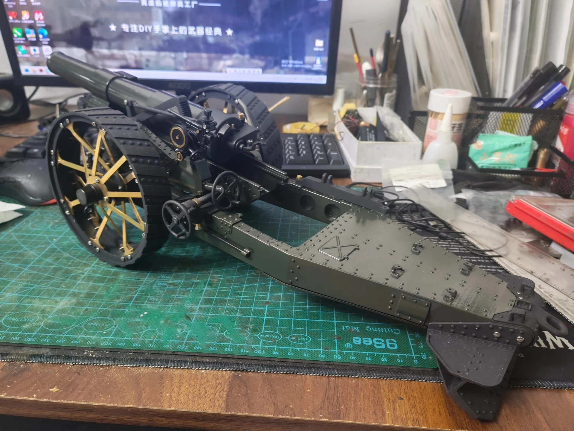 1/16 WWI British BL 8in Howitzer 3D Printed Model w/6 Shells, Resin/Nylon/Metal, for Figures Display & Collectors