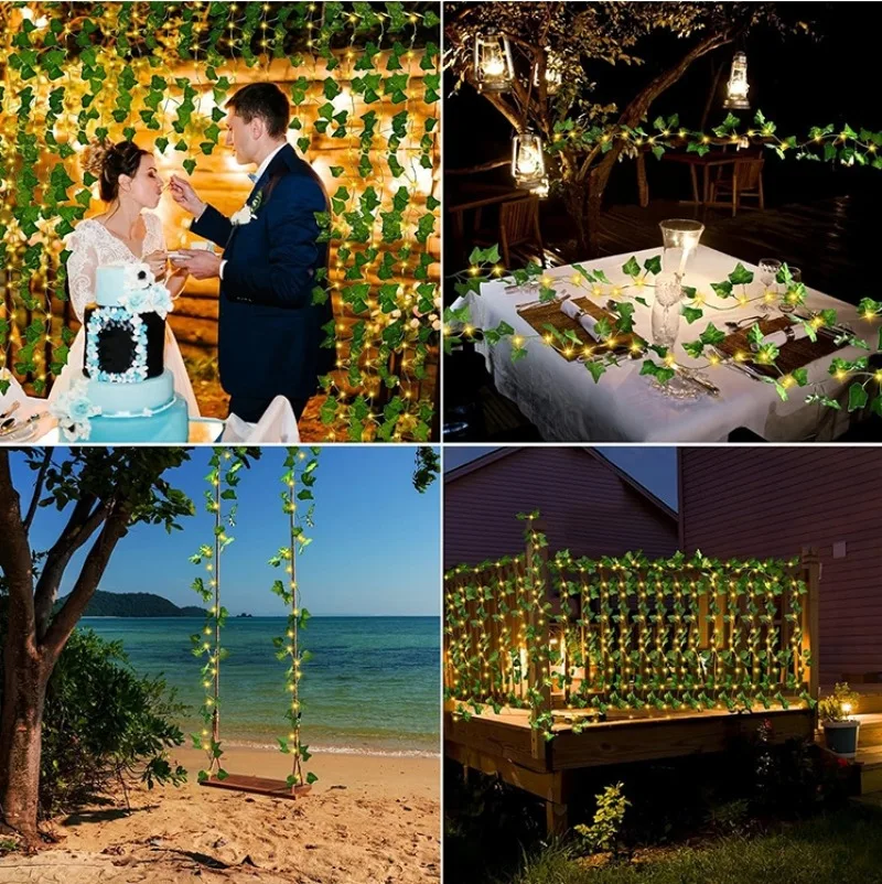 2/5/10M Silk Leaves Fake Creeper Green Leaf Ivy Vine LED String Lights for Home Wedding Hanging Garland Artificial Plants Decor - view 6