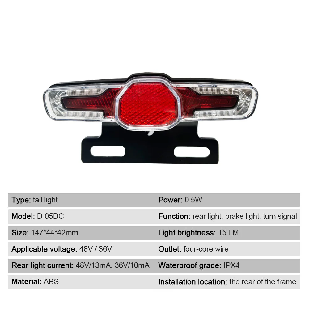 E-Bike Taillight,36V48V D-05DC Taillights LED Rear Light/Brake Light/Turn Signal 3-in-1 Night Warning Lights,Bicycle Accessories