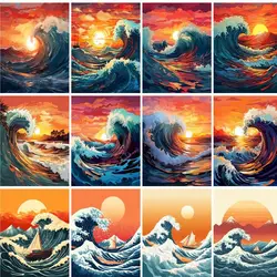 Oil Painting By Numbers Acrylic Paint By Numbers Kits For Adults Drawing On Canvas Seascape Picture Diy Home Decor Sea Wave