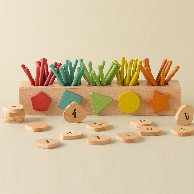 

1Set Wooden Toys Colorful Counting Sticks Number Alphabet Blocks Wooden Intelligence Sticks Montessori Teaching Aids Math Toy