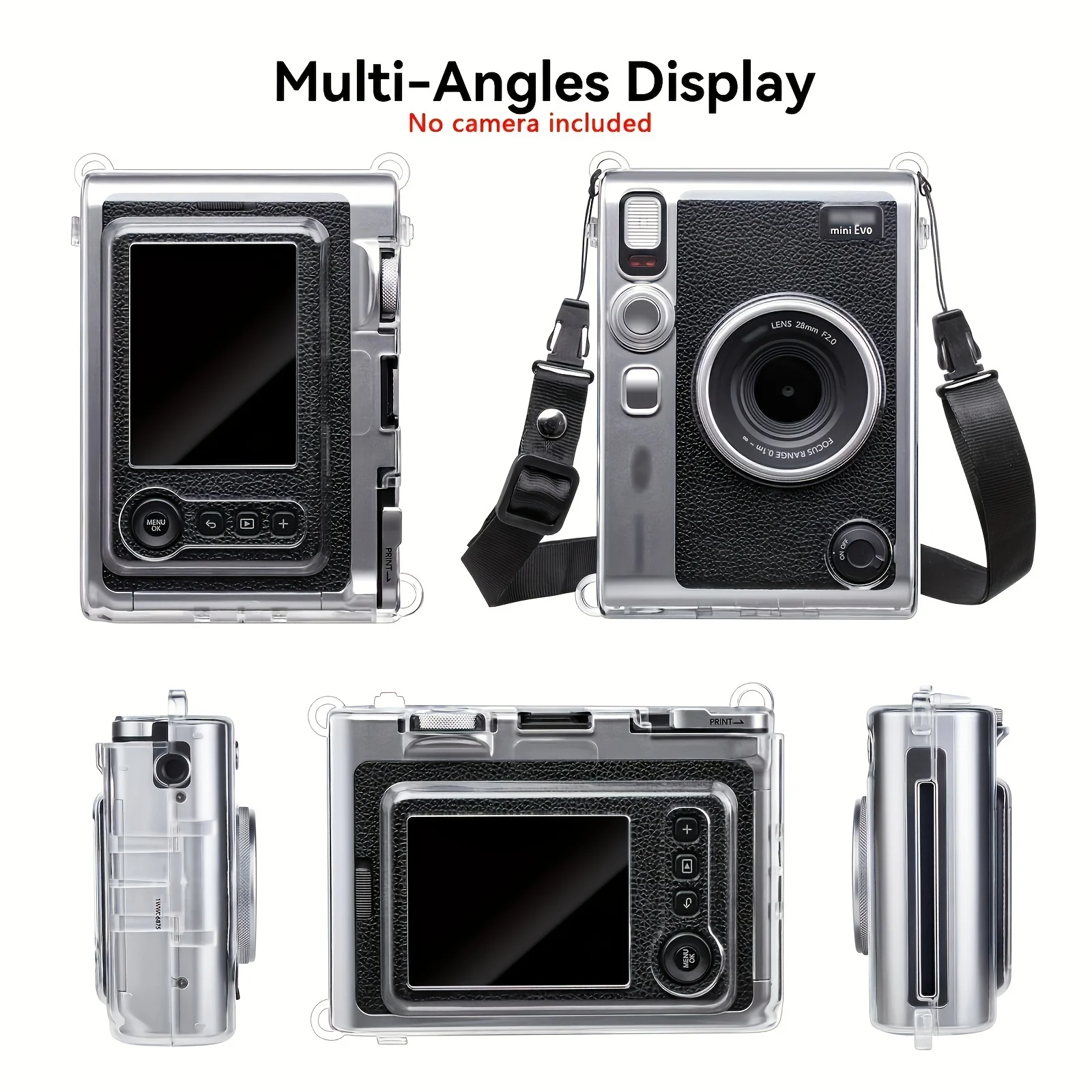 1 x Camera Clear Case for instax Mini EVO Camera with Shoulder Strap - Clear (Camera not included)