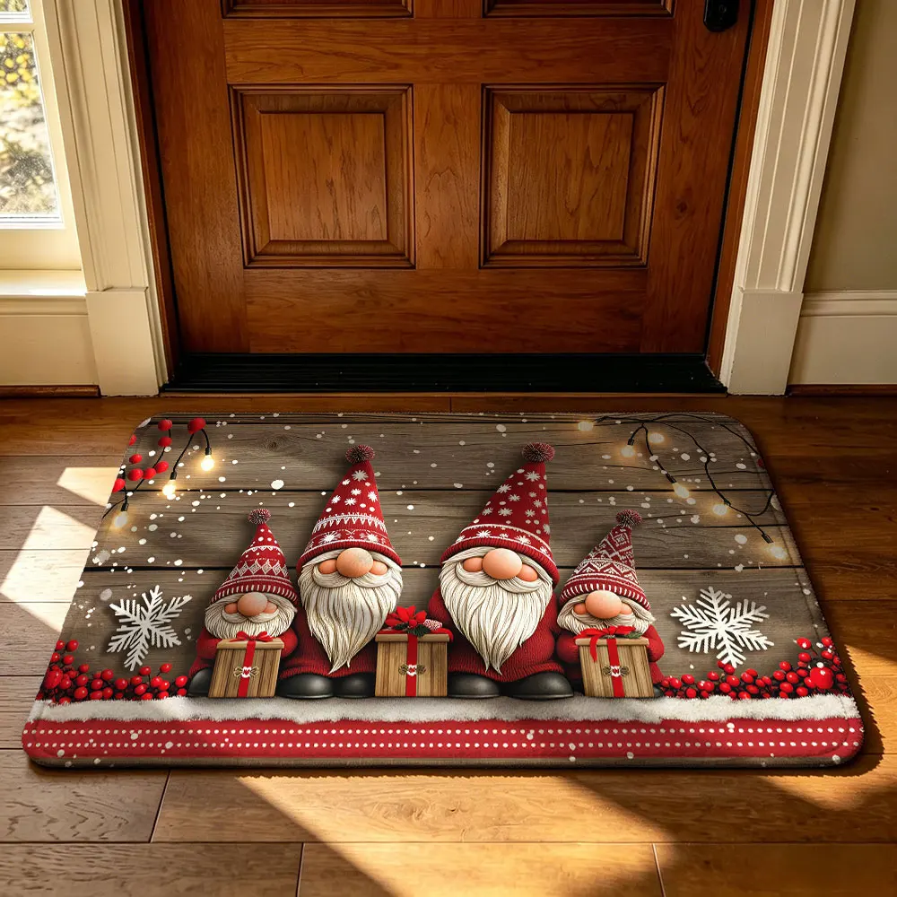 1pc Christmas red hat-themed dwarf figurine with flannel silicone base a festive decorative pattern indoor floor mats