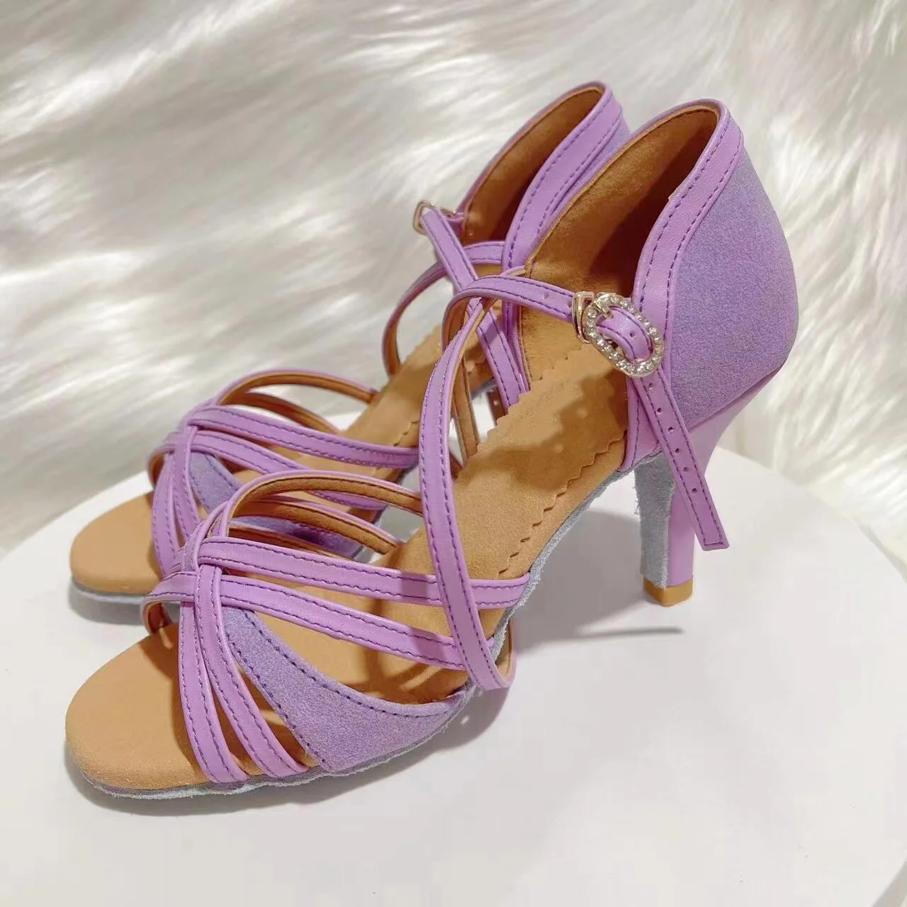 Evk Women Latin Dance Shoes PU Suede Peep Toe High Heel Salsa Tango Ballroom Shoes Girls Sneaker Party Dancing Footwear Sandals