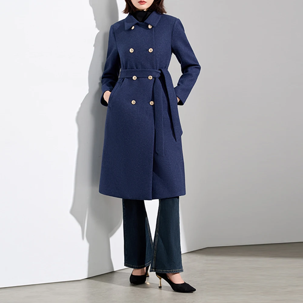 ZJYT Autumn Winter Long Woolen Jackets Coats Women 2025 New Fashion Lace Up Double Breasted Overcoat Plus Size Outerwears Female