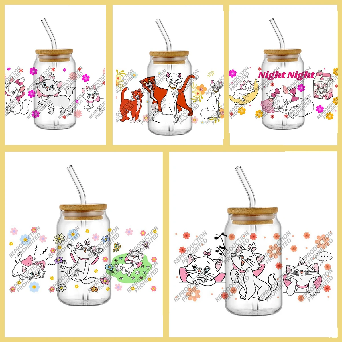 

Aristocats Adorable Cats Theme UV DTF Cup Wrap Stickers Party DIY Decals Cold Transfer Stickers for Libbey Glasses