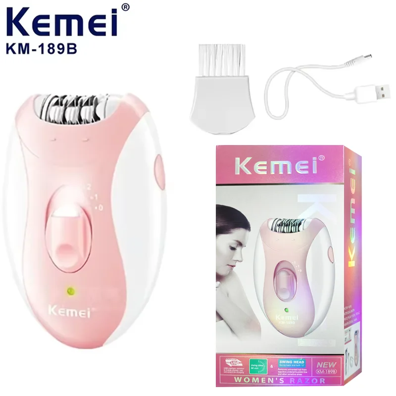 Kemei Women Electric Epilator Two Speed Rechargeable Hair Remover Waterproof Women' Shaver For Legs ,Bikini Area KM-189B