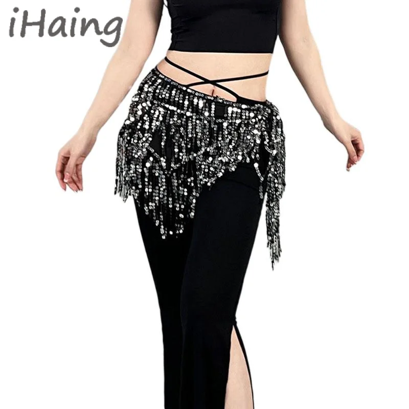 Jupe écharpe de hanche de danse du ventre brillante pour femmes, paillettes, fesses, ceinture enveloppante, tenue de fête de Concert Rave, Costume de scène