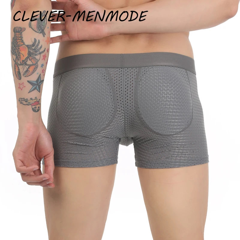 CLEVER-MENMODE Men's Sexy Butt Raiser Enlarged Ass Push Pad Boxer Mesh Breathable Ass Enlarged Panties Ass Upholstered Lingerie