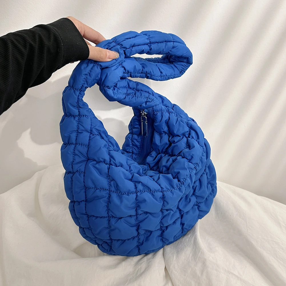 

Women Handbags Quilted Check Female Hand Bag Large Capacity Solid Color Casual Fashion Simple Nylon Elegant for Weekend Vacation