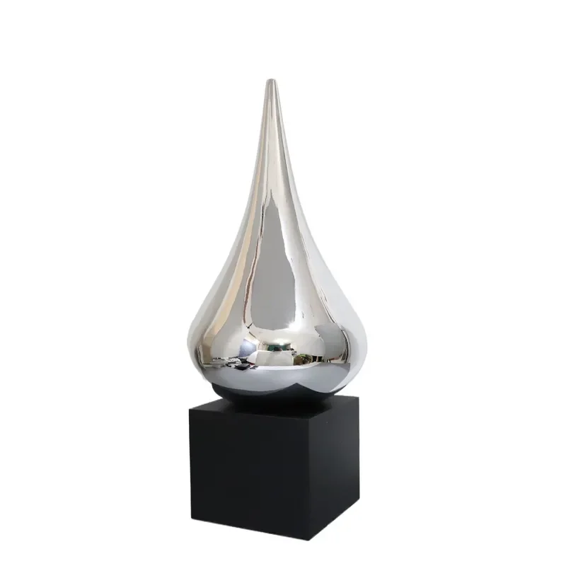 Modern Simple Resin Silver Water Drop Shaped Ornament for Model Room Desktop Hotel Home Living Room Creative Soft Decoration
