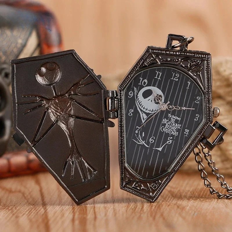 

The Nightmare Before Christmas Skull Jack Skellington Pocket Watch Men's De Bolso Quartz Fob Watch Necklace Chain Halloween Gift