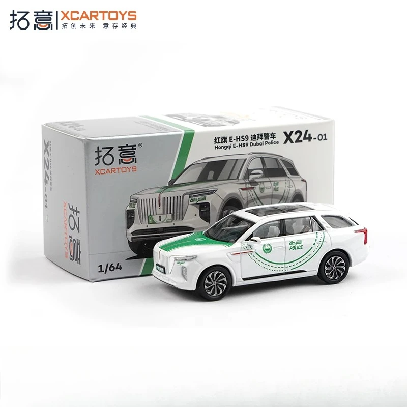 Коллекционная модель автомобиля Red Flag E-HS9 Dubai Police из литого металла в масштабе 1/64, сувенир, подарок, украшение для витрины