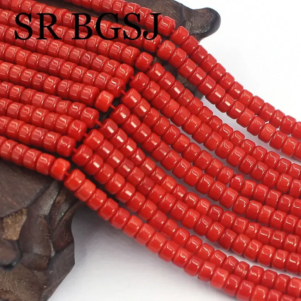 5x3mm Natural Bamboo Coral Mini Drum Rondelle Tube Sardi Red Gemstone Jewelry DIY Accessories Beads Strand 15