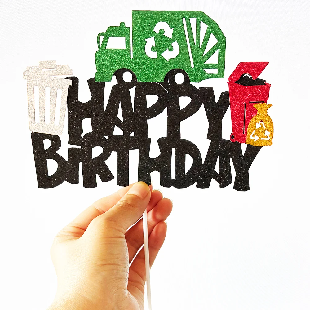 

Garbage Truck Happy Birthday Cake Topper Waste Management Green Recycling Truck Trash Truck Themed Birthday Party Cake Decor ﻿