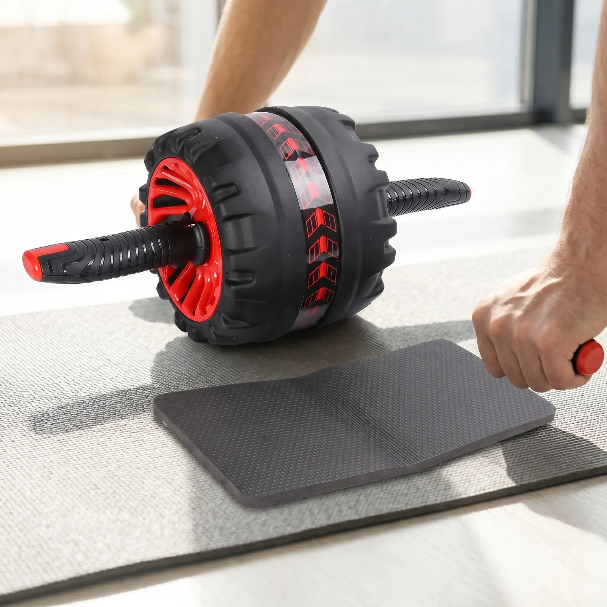 Widen Abdominal Exercise Roller Red Black Pad Anti-Skid Core Training Wheel Effective Ab Workout Abdomen Training Roller Fitness