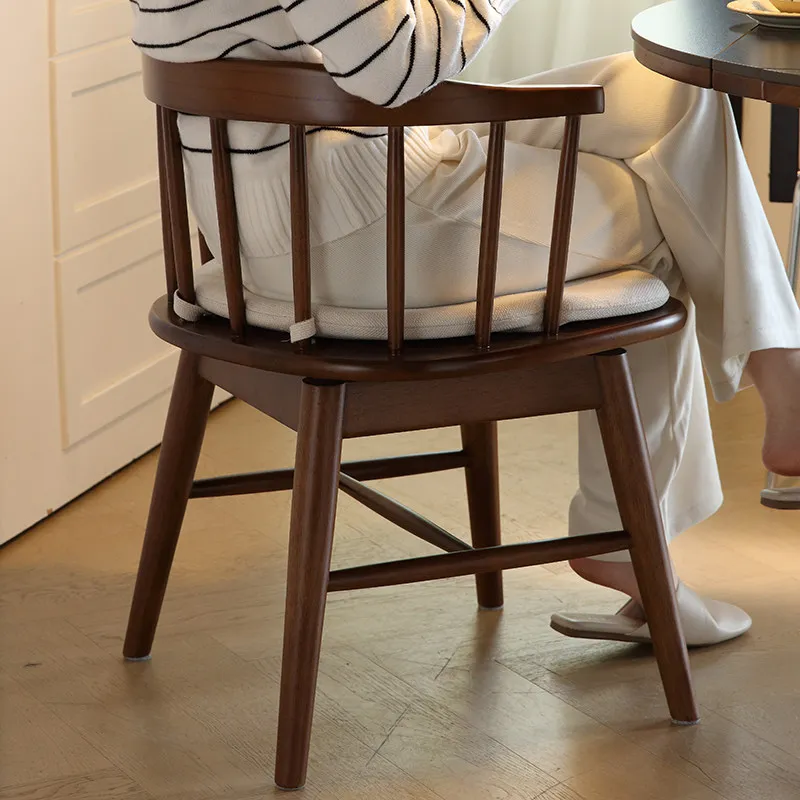 Medieval style walnut solid wood rotating dining chair desk room mobile armrest master computer chair bedroom comb makeup stool