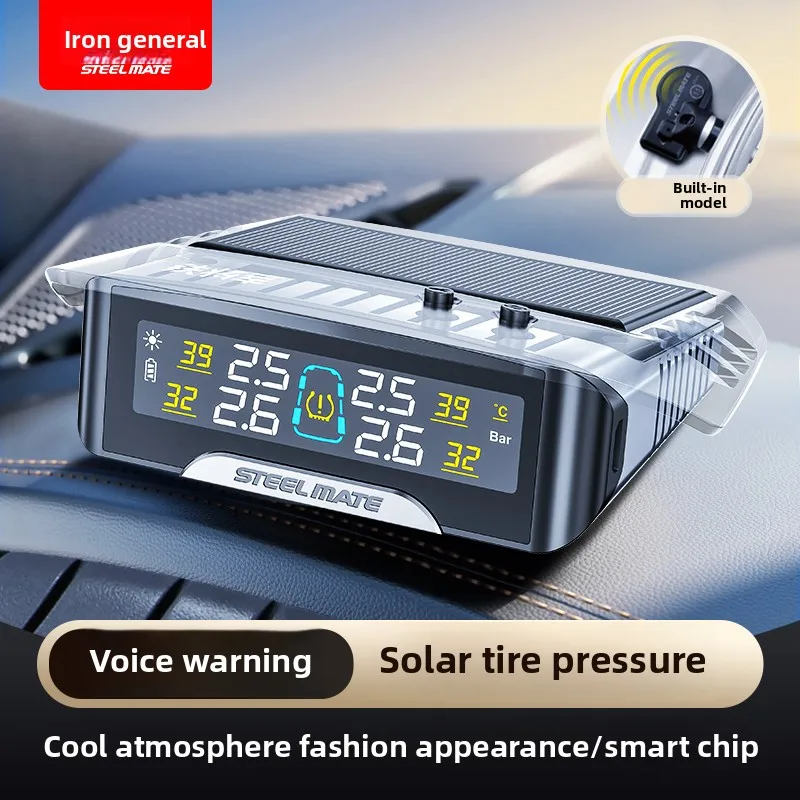 Monitor de presión de neumáticos Steel Mate Sensorr T63, Detector de neumáticos de alta precisión con advertencia de voz Solar inalámbrica para coche externo incorporado