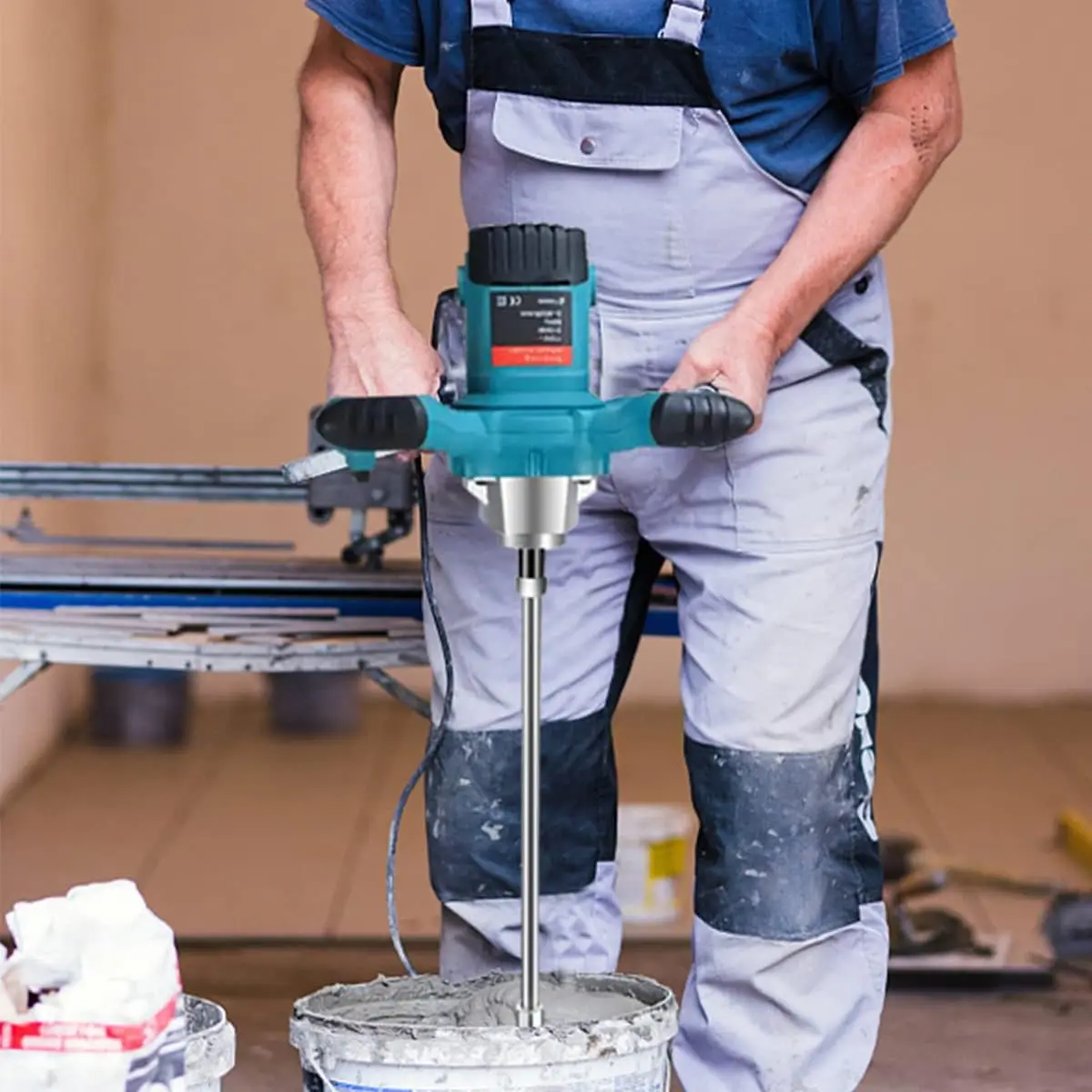 Mezcladora de pintura y revestimientos pequeña de 2100W, portátil, de 6 velocidades, de alta potencia, herramienta eléctrica manual para mezclar masilla, polvo, cemento y hormigón.