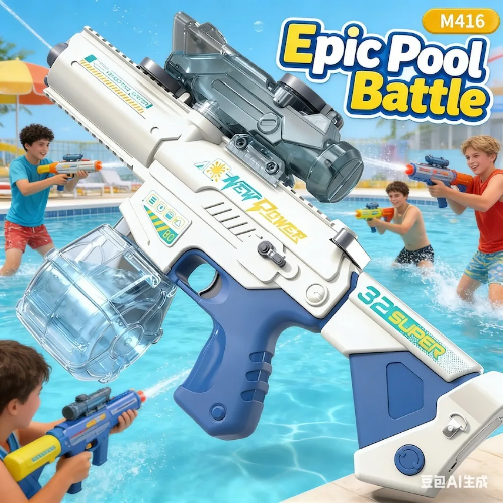 

Электрический автоматический водяной пистолет M416 большой емкости для летних игр на открытом воздухе, пляжных боев и водных сражений, игрушка для детей, подарок